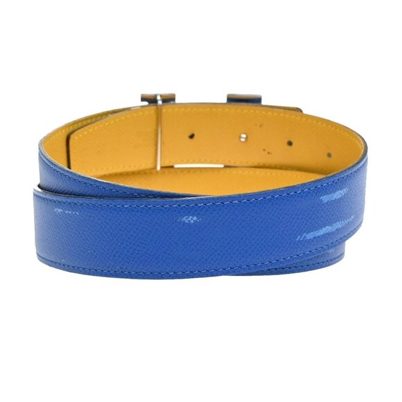 HERMES H Logo Constance Reversible Buckle Belt Leather #80 SHW Blue YW 82YH574 - Picture 3 of 16